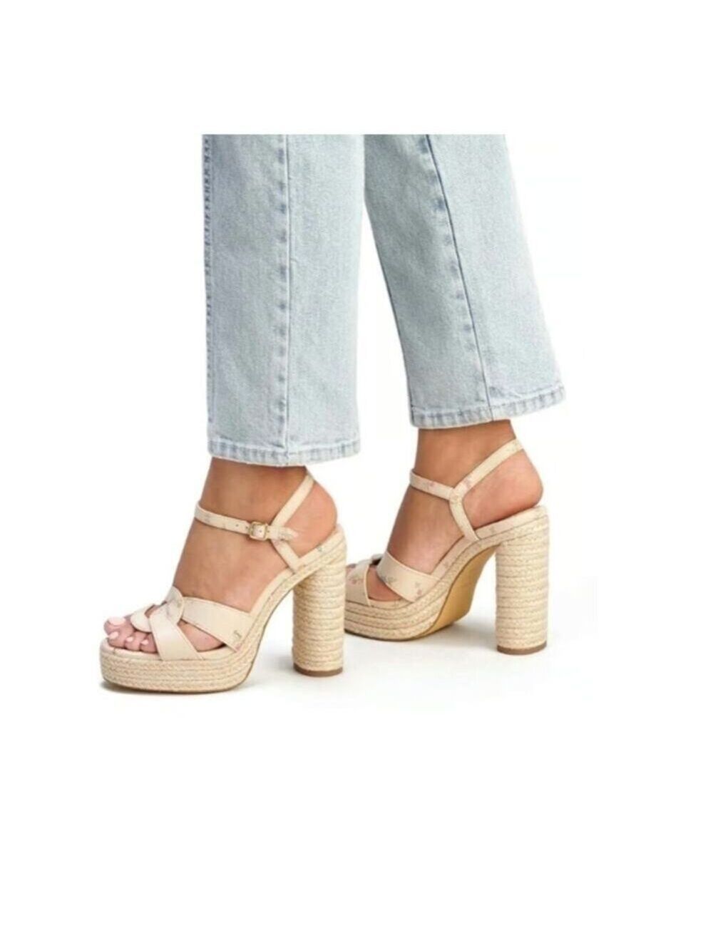 COACH ANKLE STRAP PLATFORM SANDALS TALINA PRINTED DITSY DOTTIE SIZE 11